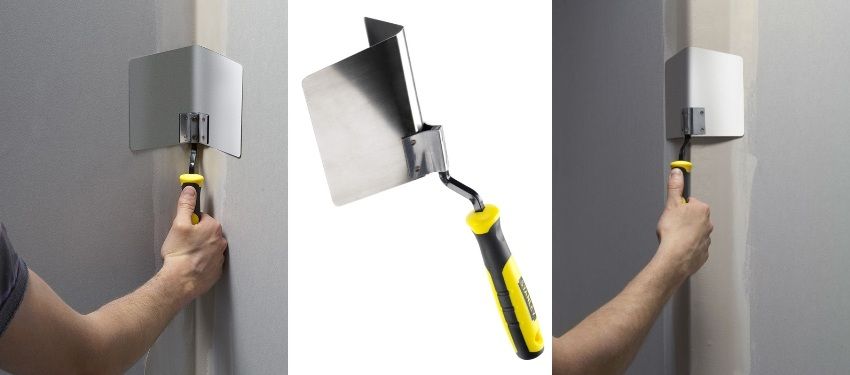 A special corner trowel is used to putty the outer and inner corners.