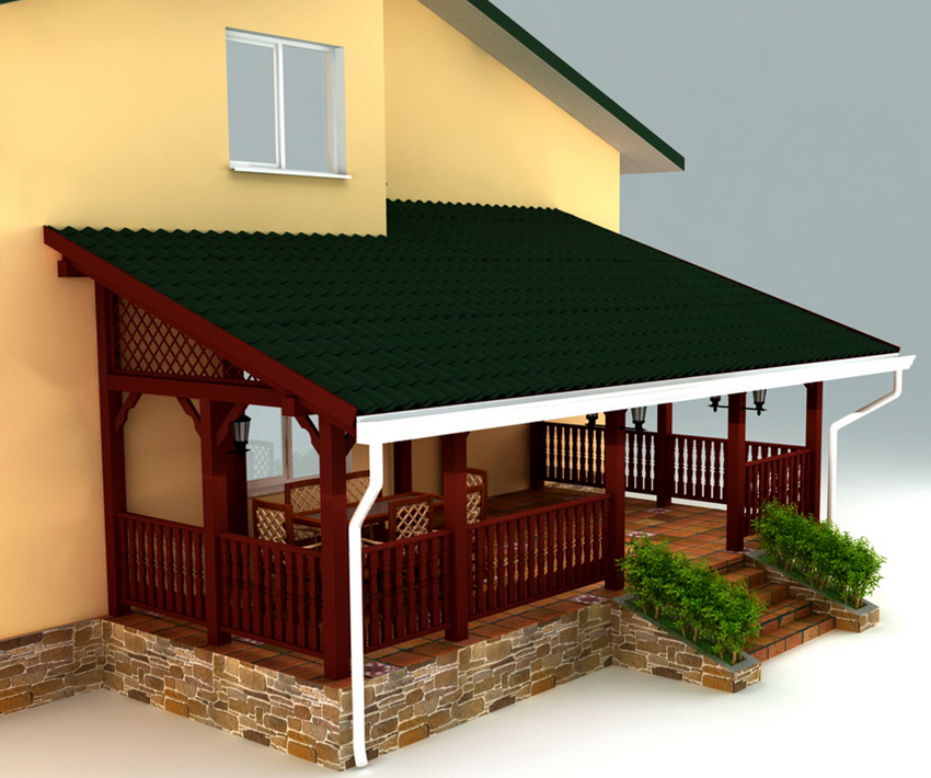 Projekt otvorene drvene verande pričvršćene na kuću