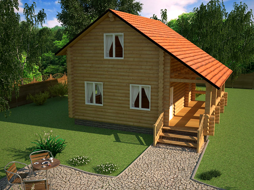 Husprosjekt med en liten terrasse under et felles tak