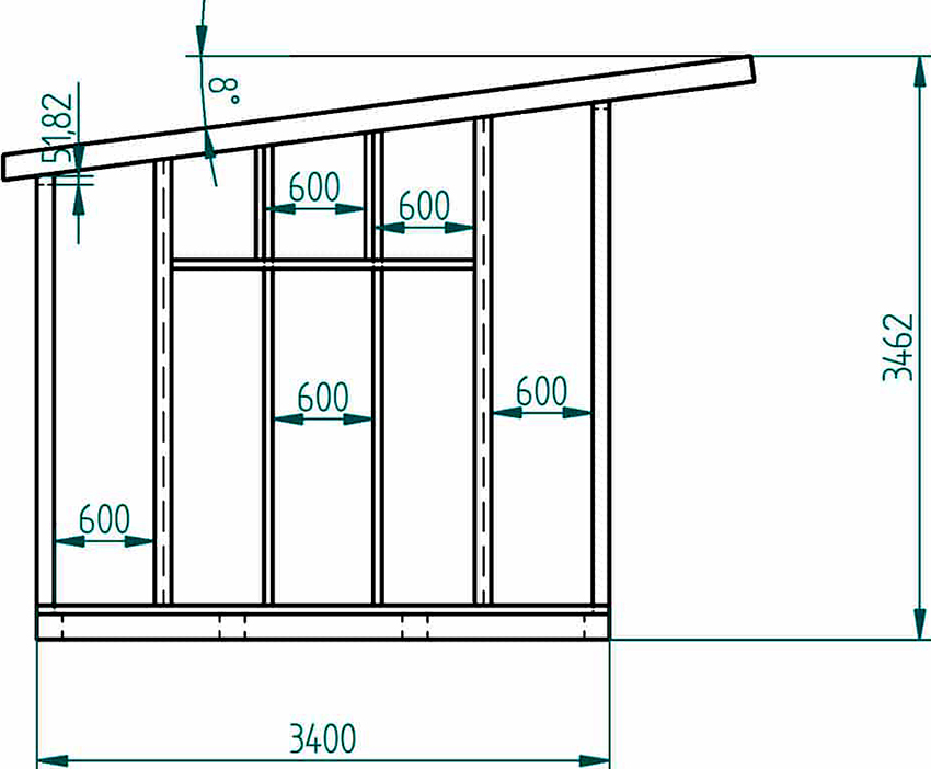 Drawing of a small attached polycarbonate terrace