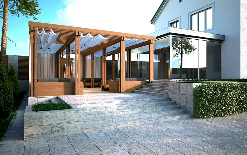 Open-type wooden veranda-extension project