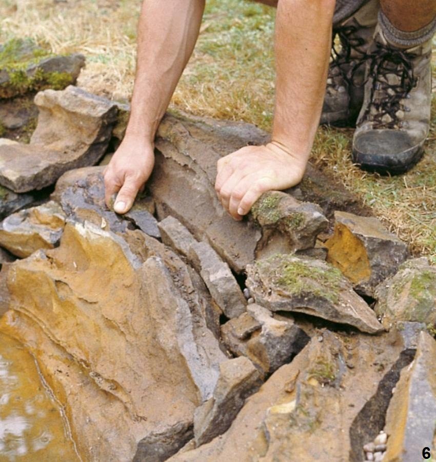 Step 6: decorating the pond walls with stones