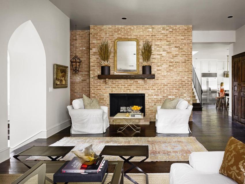 Decorative tiles with imitation of brickwork in the living room