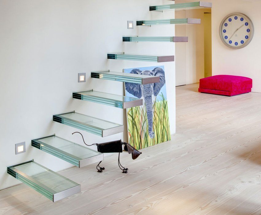 Staircase with glass steps