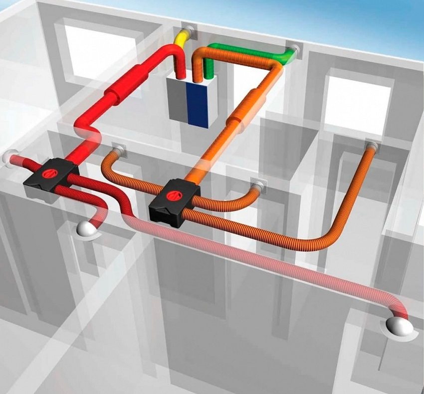 An example of indoor air duct routing