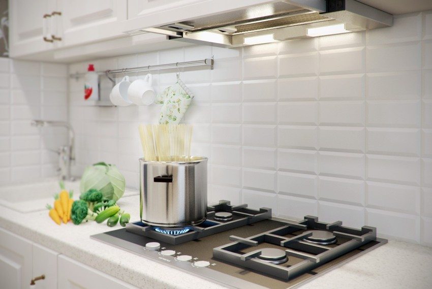 Lighting integrated into the cooker hood provides additional comfort during cooking