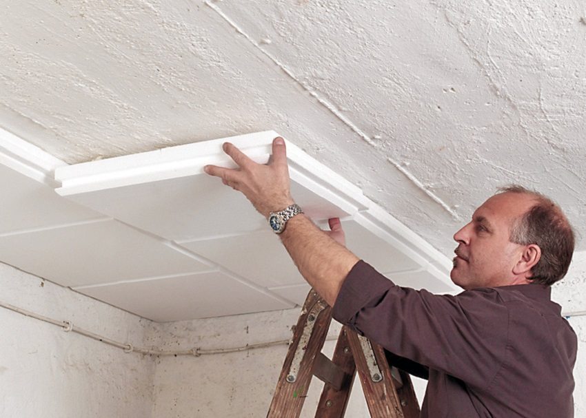Installation of expanded polystyrene on the ceiling is carried out using special glue