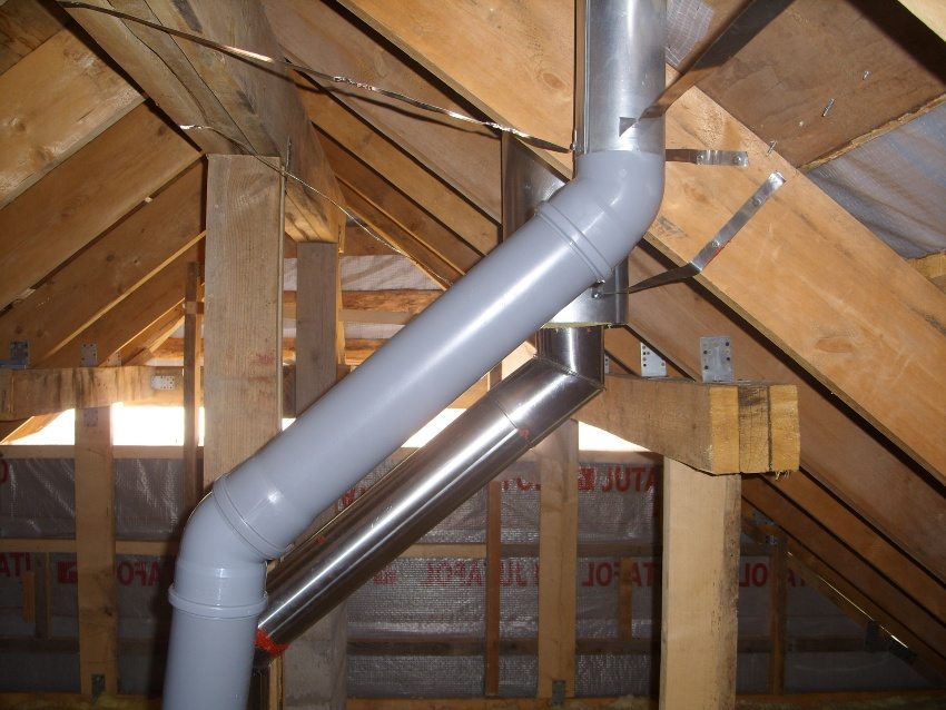 The air duct in a private house is equipped with sewer pipes