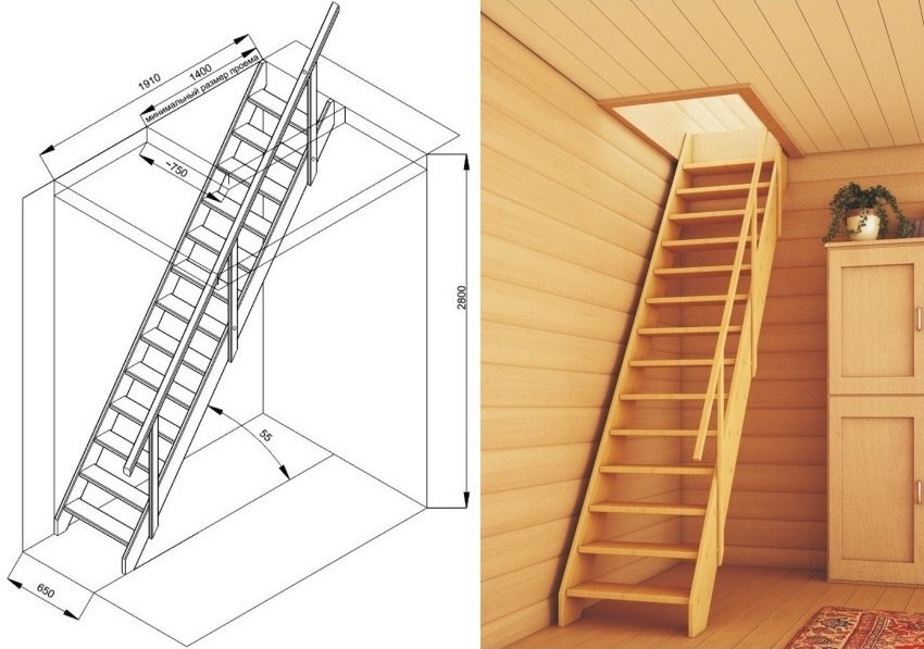 Dimenzije monolitnog potkrovnog stubišta izrađenog od drveta