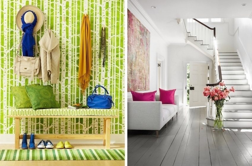 Bright colors in the design of the hallway will delight the eye and improve mood
