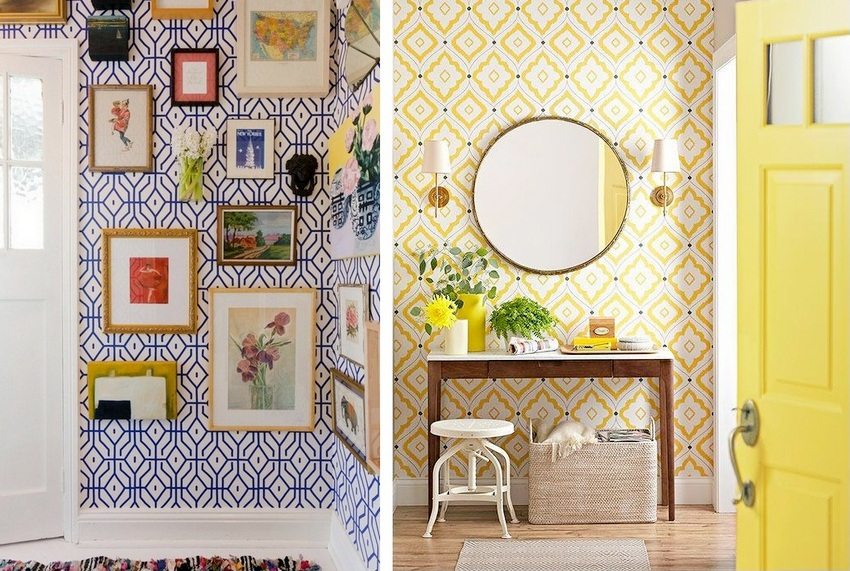 In the design of the hallways, wallpapers with original patterns of saturated colors were used