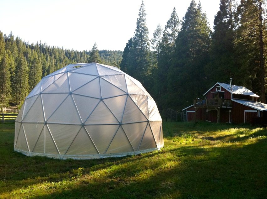 Greenhouses in the form of a geodesic dome can be a decoration of a garden plot