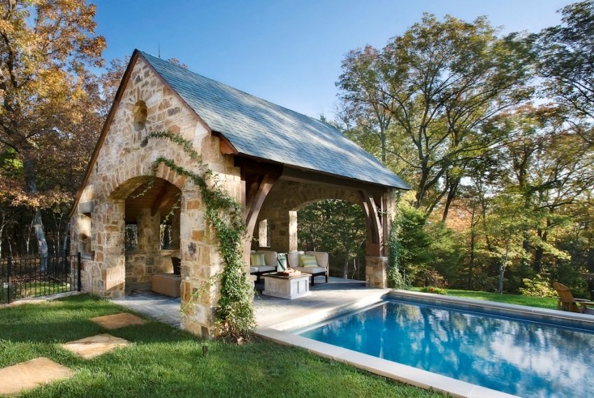 There is a spacious stone gazebo by the pool