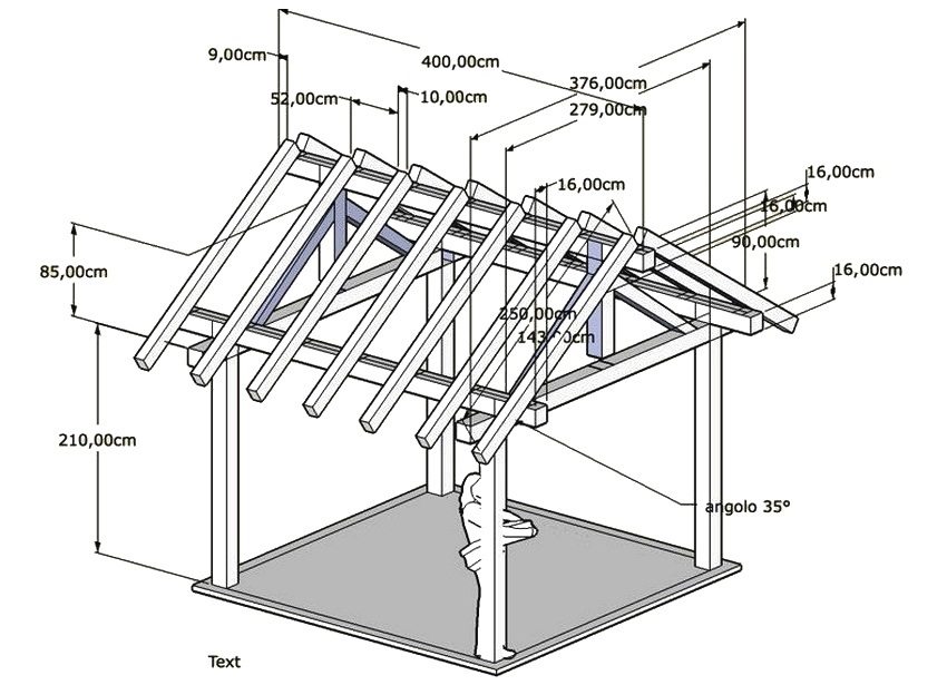 Schéma d'aménagement pour un gazebo simple avec un toit à pignon