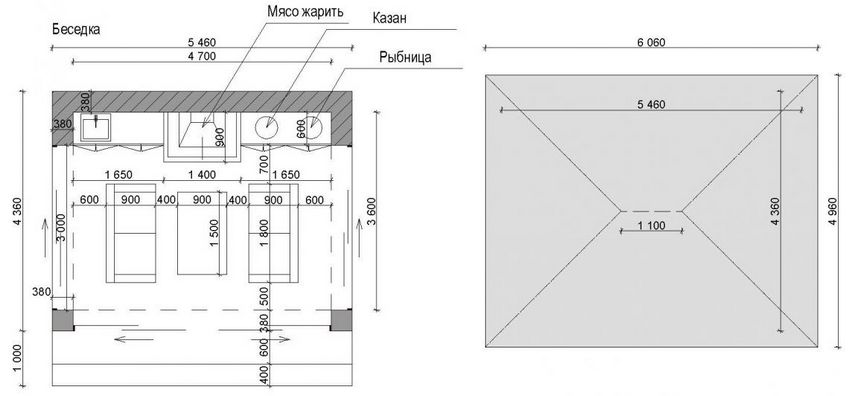 Diagram of the design of a gazebo with barbecue