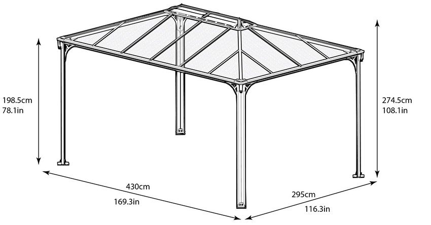 Crtež nadstrešnice s polikarbonatnim krovom