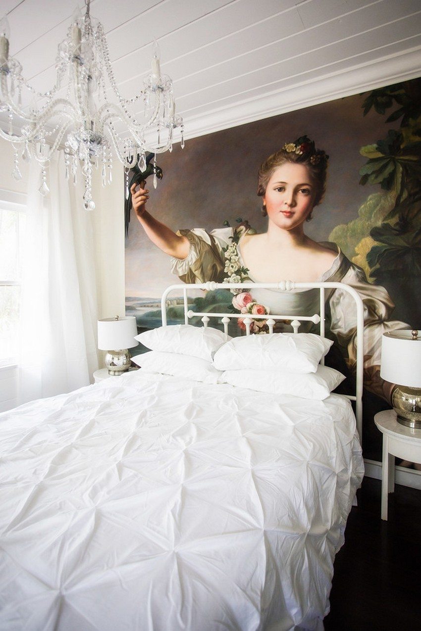 Photo wallpaper with a large image in the interior of the bedroom