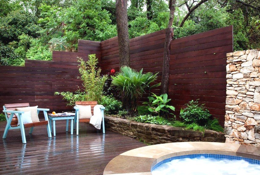Unusual wooden fence in the courtyard of a private house