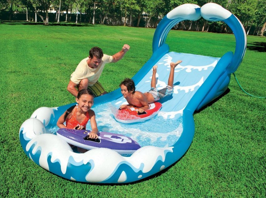 Inflatable pool-slide for active recreation of children