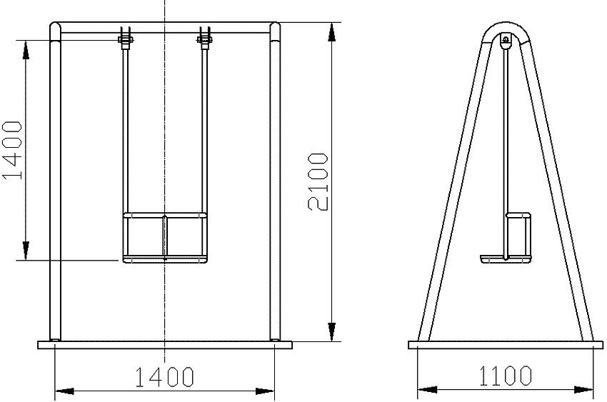 Dimensions de montage d'une balançoire avec un cadre métallique