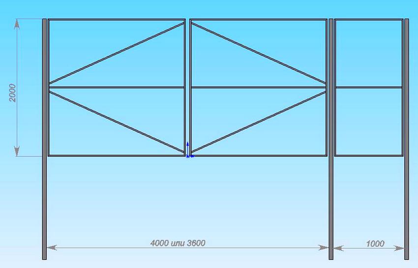 Scheme of a frame made of a profiled pipe for swing gates with a wicket