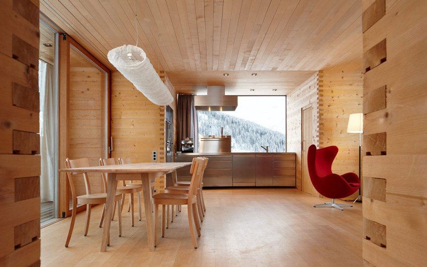 Modern interior of a house made of profiled timber