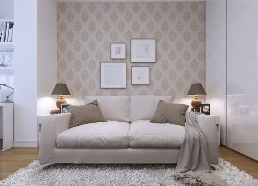 Silk screened vinyl wallpaper is ideal for living room decoration