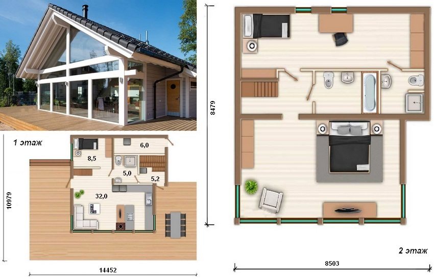 Project of a two-story (second floor - attic) Finnish house from a bar
