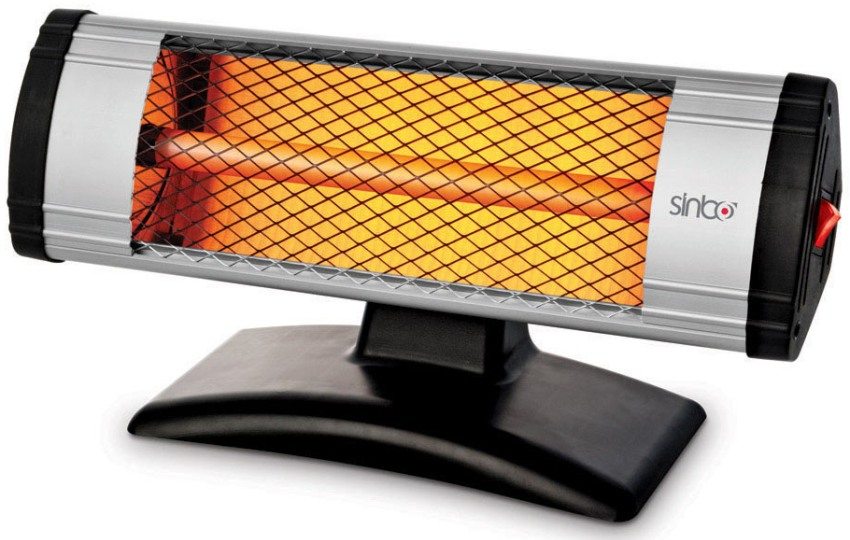 Floor standing infrared heater heats objects that release heat into the air