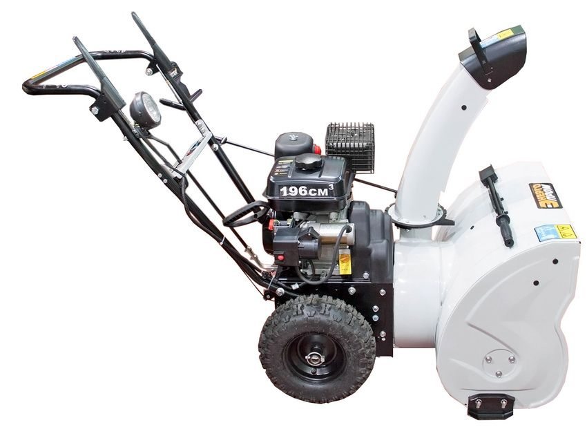 Snow blower SMB 6.5 / 570 EF dari syarikat Energoprom direka untuk membersihkan jalan kebun dan trotoar