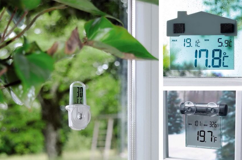 Some models of electronic thermometers are mounted on window glass