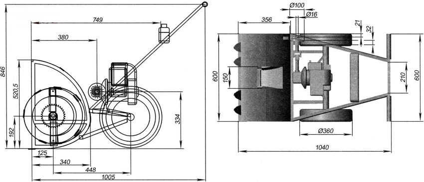 Scheme of the main parameters of the snow blower