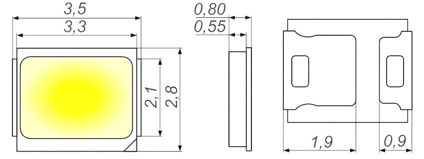 Dimensions of SMD 2835 LED