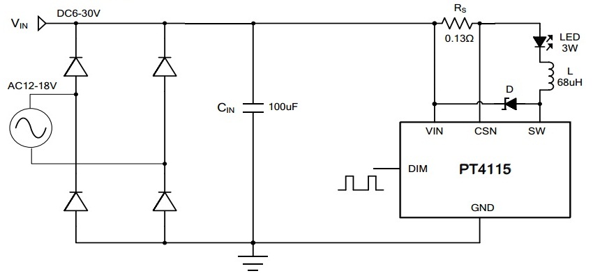 Driver circuit for LEDs using PT4115