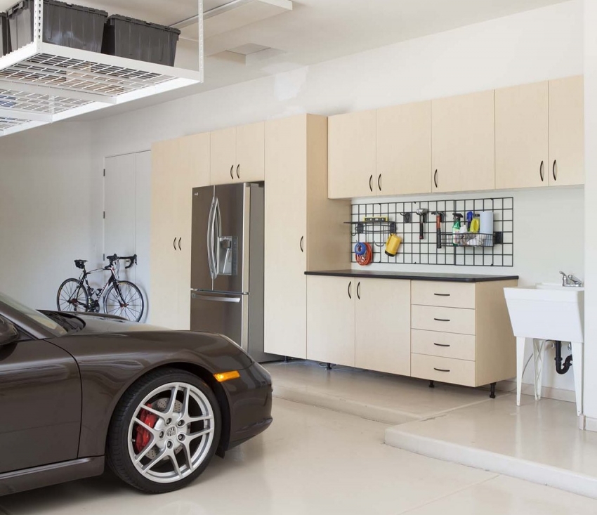 The garage space can be designed in accordance with the general interior of the house