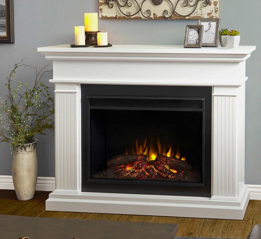 A conventional fireplace resembles a real one, but there is no real flame in it