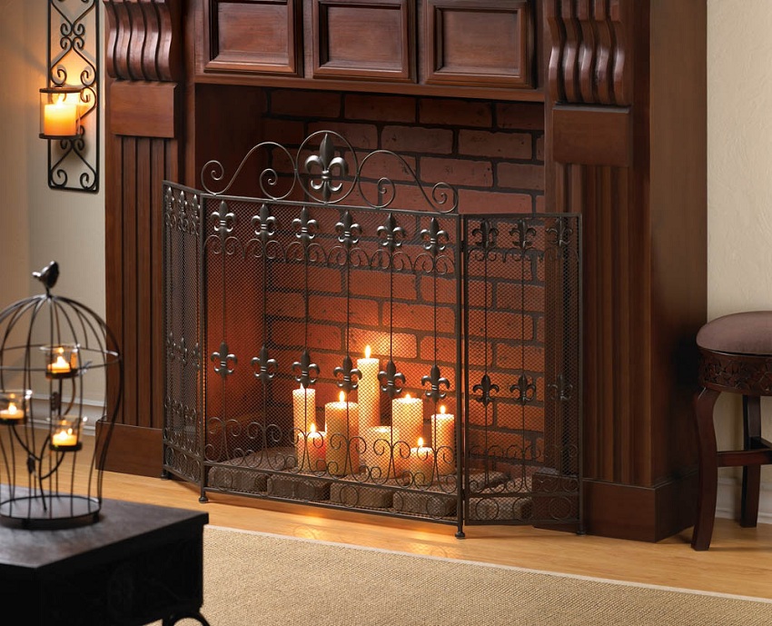 Decorative fireplace for living room made of brick and wood