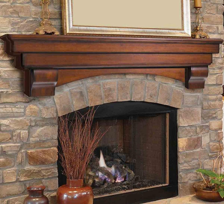 A stone oven will be favorably emphasized by a solid wood shelf