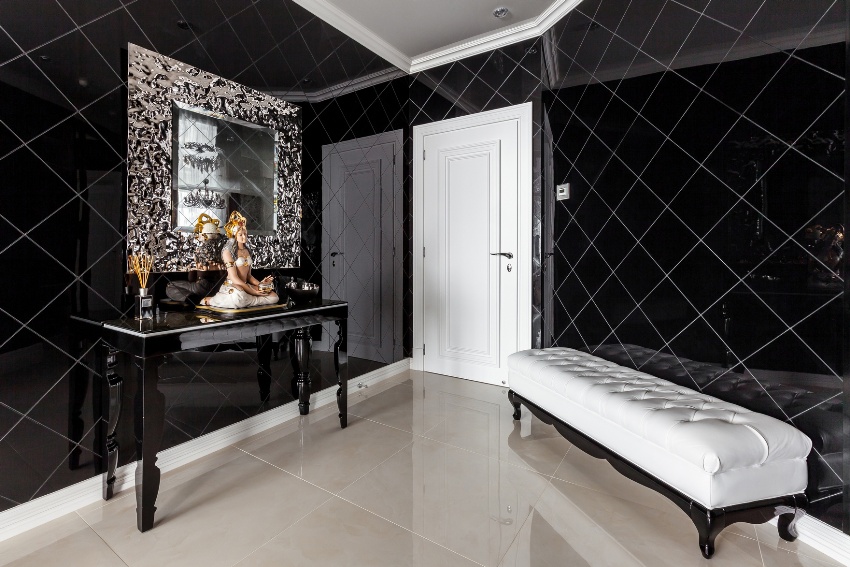 Glossy tiles are the most practical option for walling a corridor, because, if dirty, it is not afraid of wet cleaning
