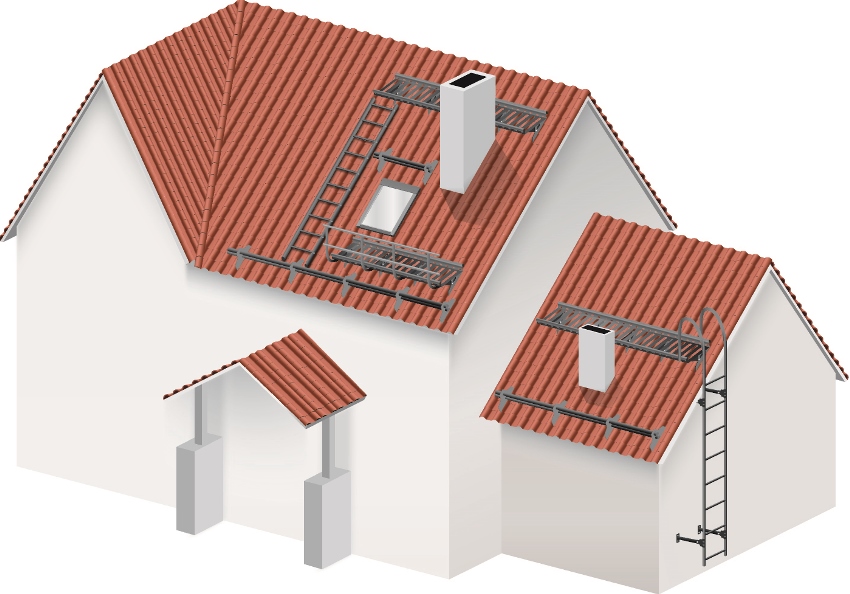 Three-dimensional layout of snow holders on a gable roof