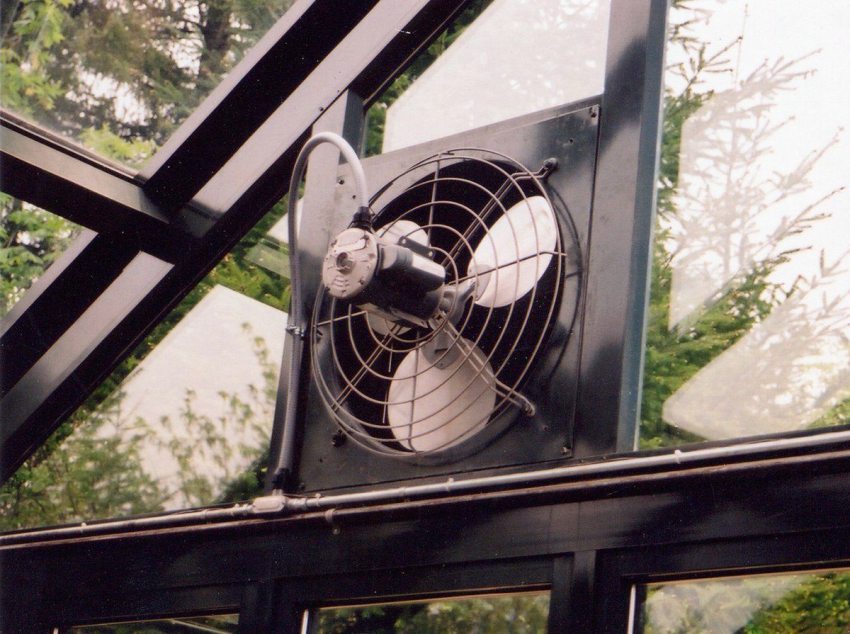 The winter garden is ventilated by a wall fan
