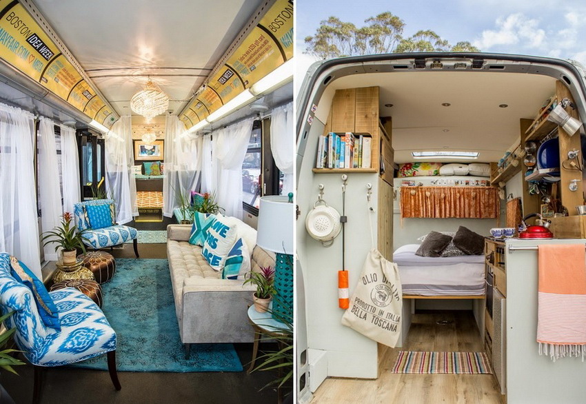 Some options for the interior arrangement of a mobile home are striking in their beauty