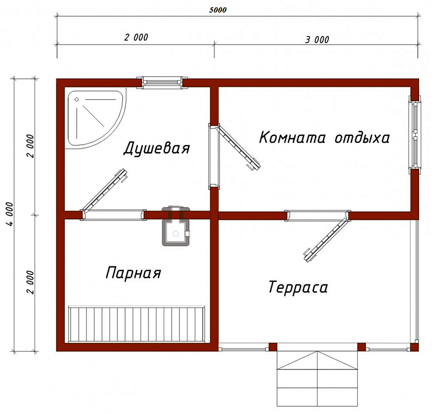 Projekt male kupke veličine 4x5 m s tuš kabinom od 4 m²