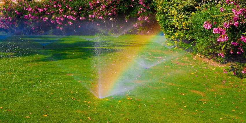 Sprinkling system can be ground and underground type and consist of several sprinklers evenly moistening the area