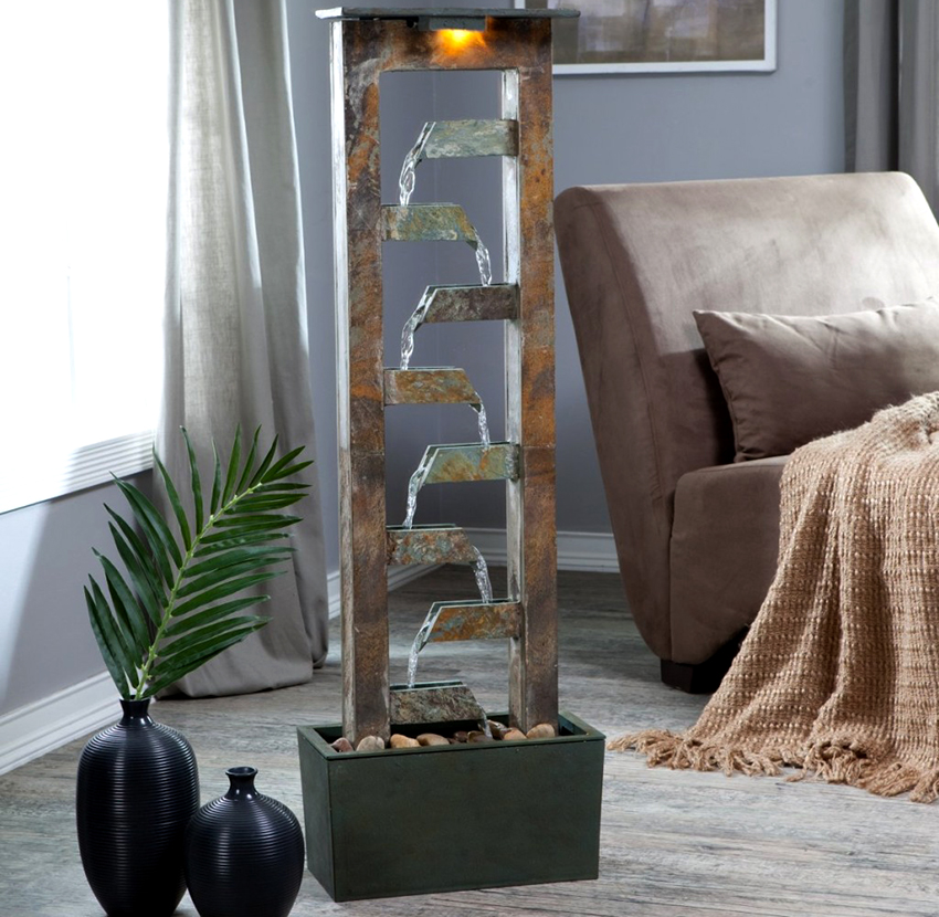 To create a soothing atmosphere, you can make a small fountain in the apartment.
