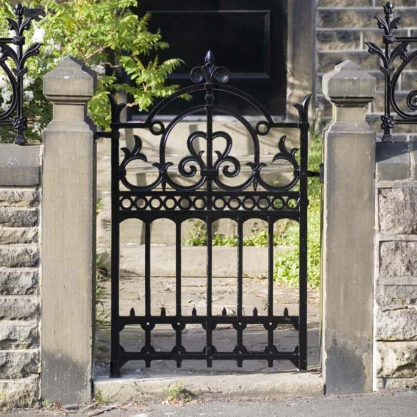 Wrought iron gate and fence can be located at different heights