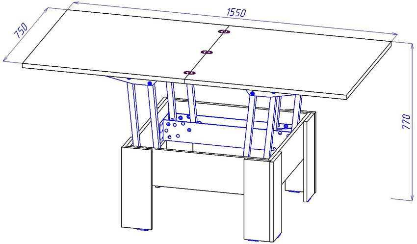 Plan of a transforming table for a gazebo or veranda
