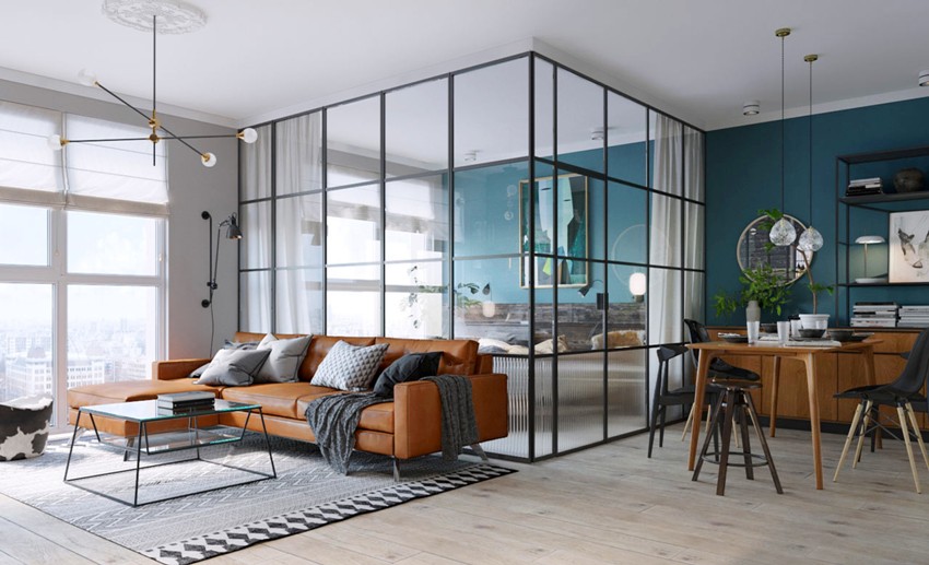 The aluminum profile partition allows you to make the interior unique, original, rather cozy and multifunctional