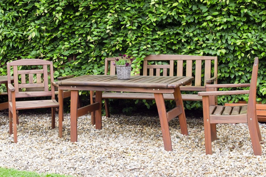 Wooden garden furniture is treated with special products that extend their service life