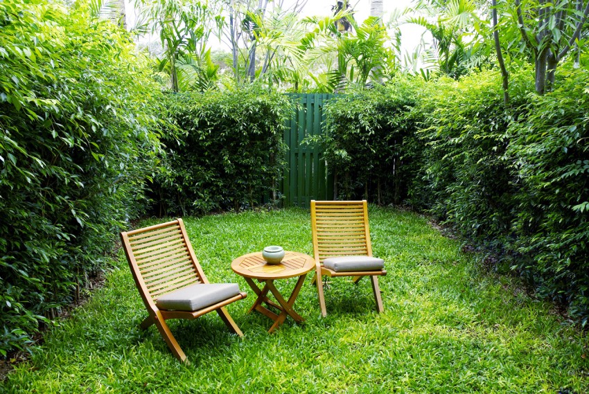 Portable garden furniture folds easily and stows away quickly in bad weather
